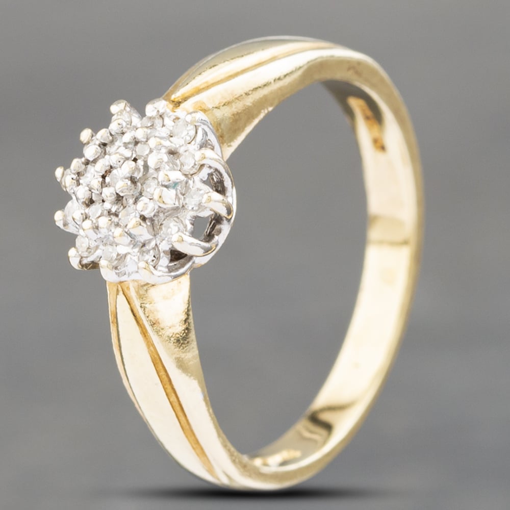 Product photograph of Pre-owned 9ct Yellow Gold 0 10ct Brilliant Cut Diamond Cluster Ring 41382404 from The Jewel Hut