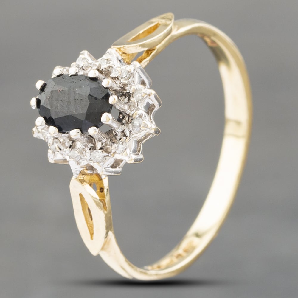 Product photograph of Pre-owned 9ct Yellow Gold Sapphire Amp Diamond Cluster Ring 41382417 from The Jewel Hut