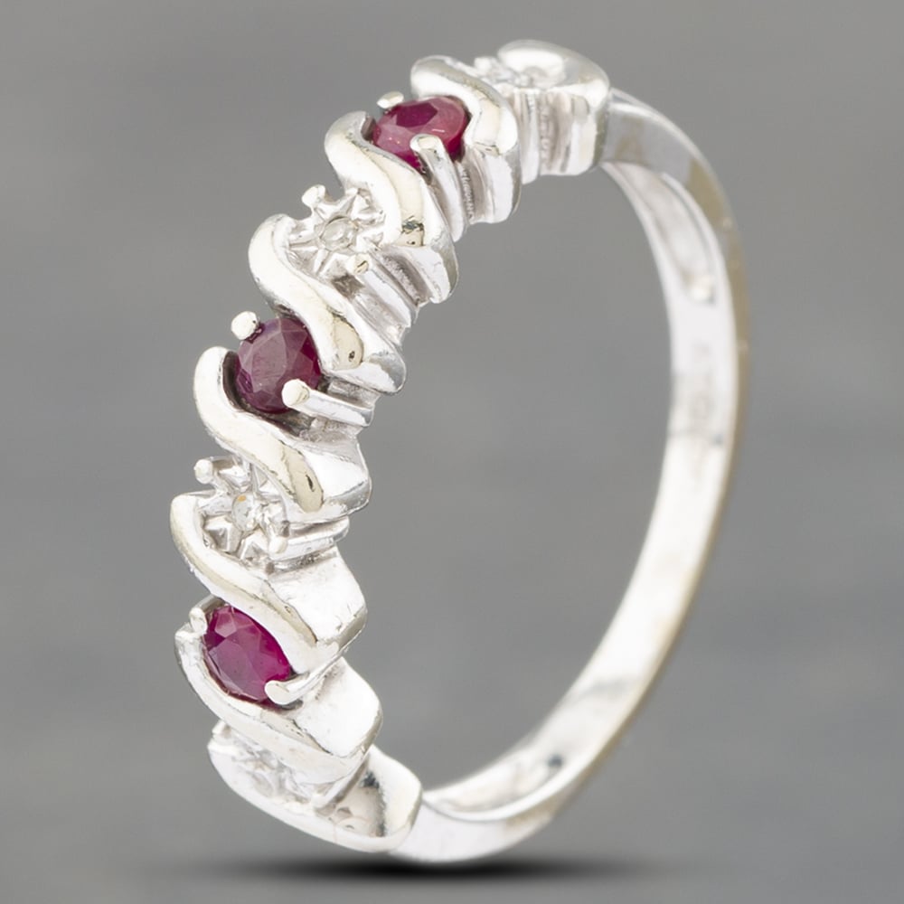Product photograph of Pre-owned 9ct White Gold Ruby Amp Diamond Half Eternity Ring 41382444 from The Jewel Hut