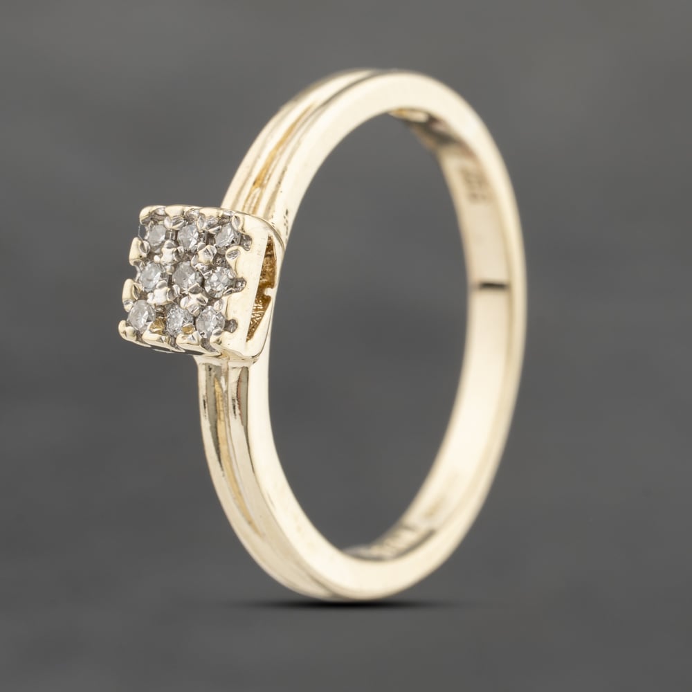 Pre-Owned 9ct Yellow Gold Diamond Square Cluster Ring 41382467