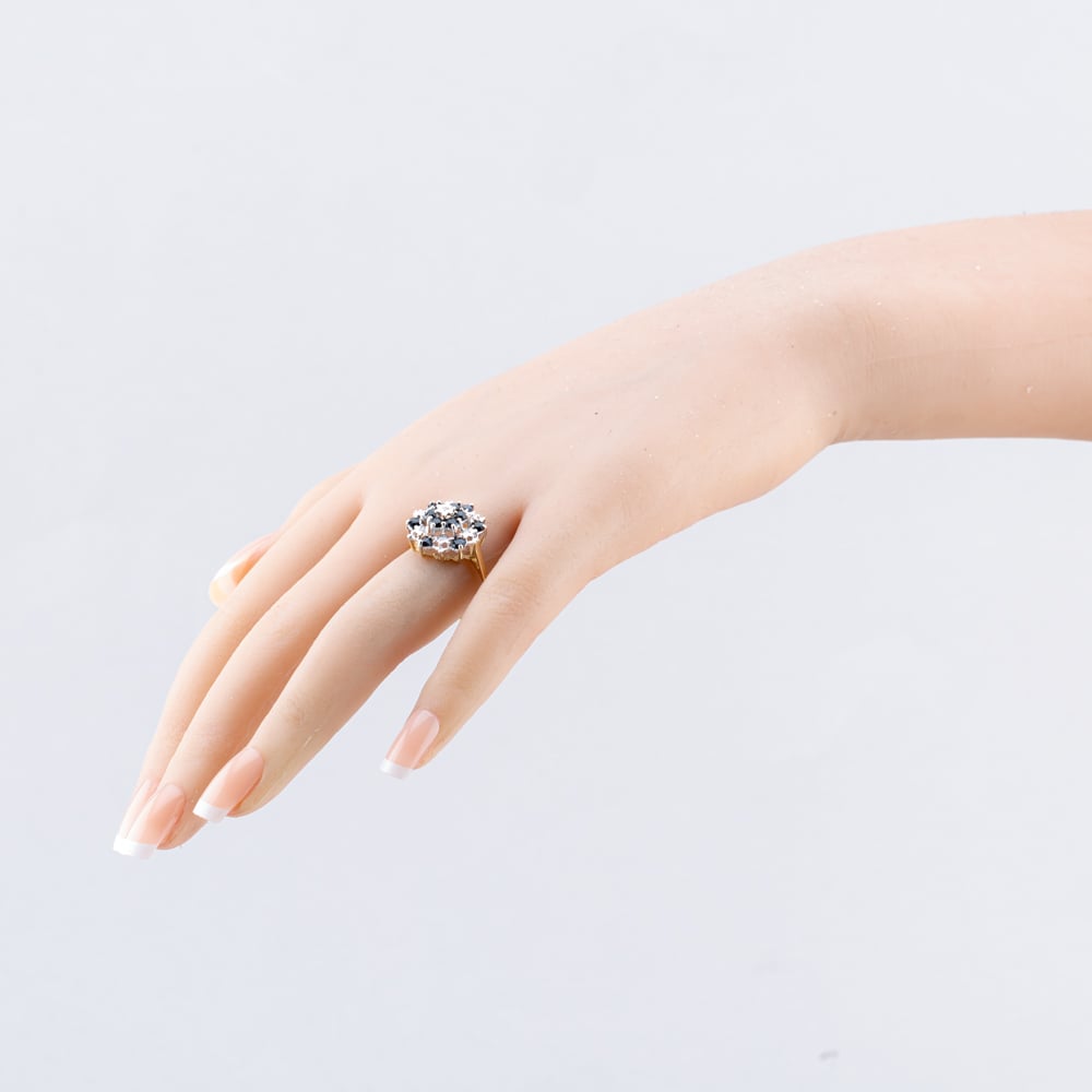 Pre-Owned 9ct Yellow Gold Sapphire & Diamond Cluster Ring 41382488