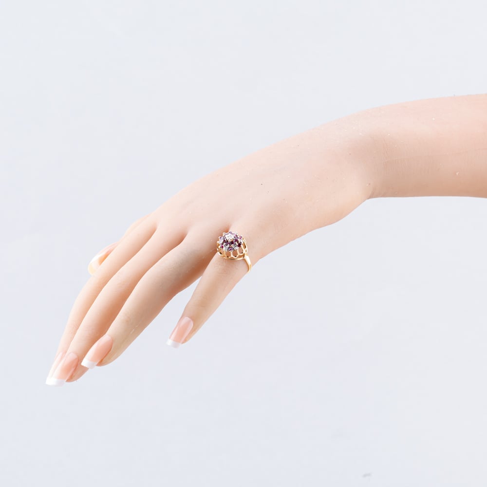 Pre-Owned 9ct Yellow Gold Ruby & Diamond Round Cluster Ring 41382608