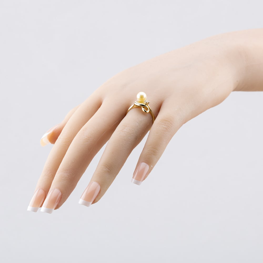 Pre-Owned 14ct Yellow Gold Cultured Pearl & Cubic Zirconia Swirl Two Stone Ring 41382707