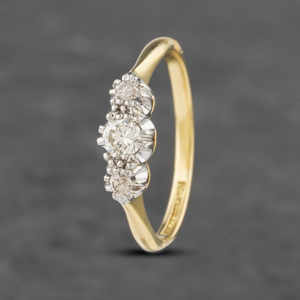 Click to view product details and reviews for Pre Owned Vintage Yellow Gold 025ct Brilliant Cut Diamond Three Stone Ring 41382807. Click to view product details and reviews for Pre Owned Vintage Yellow Gold 025ct Brilliant Cut Diamond Three Stone Ring 41382807.