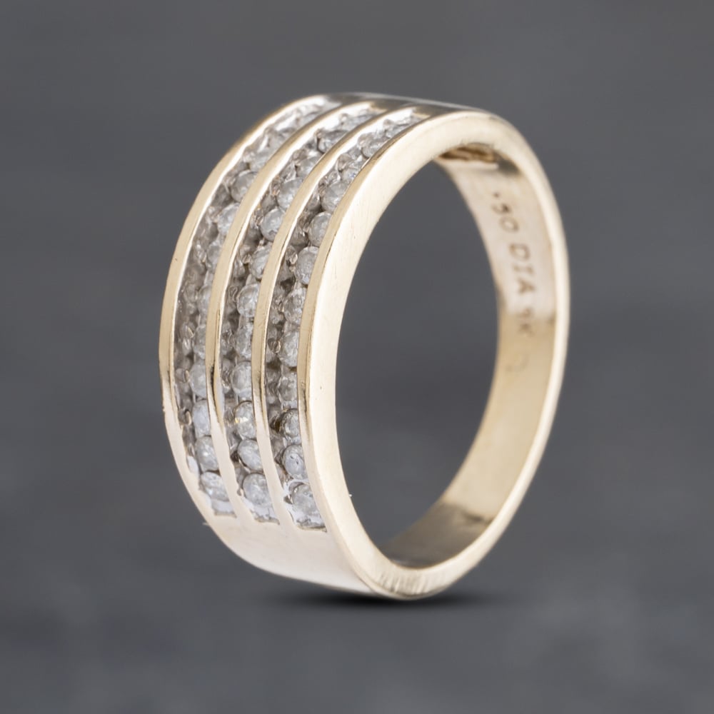 Pre-Owned 9ct Yellow Gold 0.50ct Brilliant Cut Diamond Three Row Ring 41382900