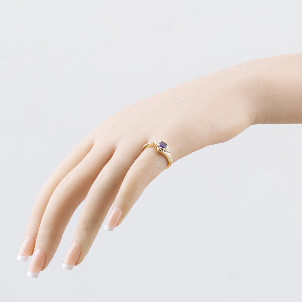 Pre-Owned 9ct Yellow Gold Amethyst & 0.06ct Brilliant Cut Diamond Cross Over Cluster Ring 41383011