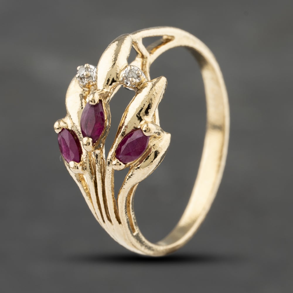 Click to view product details and reviews for Pre Owned 9ct Yellow Gold Ruby And 003ct Diamond Leaf Design Dress Ring 41383142. Click to view product details and reviews for Pre Owned 9ct Yellow Gold Ruby And 003ct Diamond Leaf Design Dress Ring 41383142.