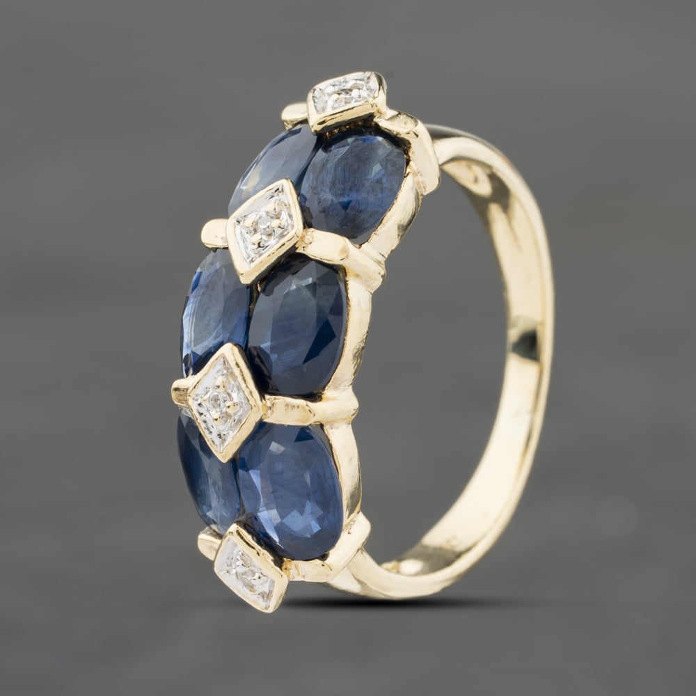 Click to view product details and reviews for Pre Owned 9ct Yellow Gold Sapphire And 002ct Diamond Two Row Dress Ring 41383148.