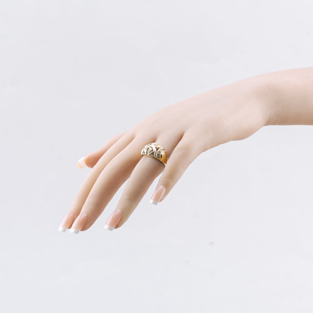 Pre-Owned 9ct Yellow Gold 0.06ct Diamond Dome Open Work Dress Ring 41383193