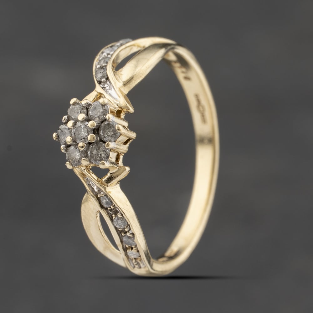 Click to view product details and reviews for Pre Owned 9ct Yellow Gold 025ct Diamond With Crossover Shoulders Cluster Ring 41383332. Click to view product details and reviews for Pre Owned 9ct Yellow Gold 025ct Diamond With Crossover Shoulders Cluster Ring 41383332.