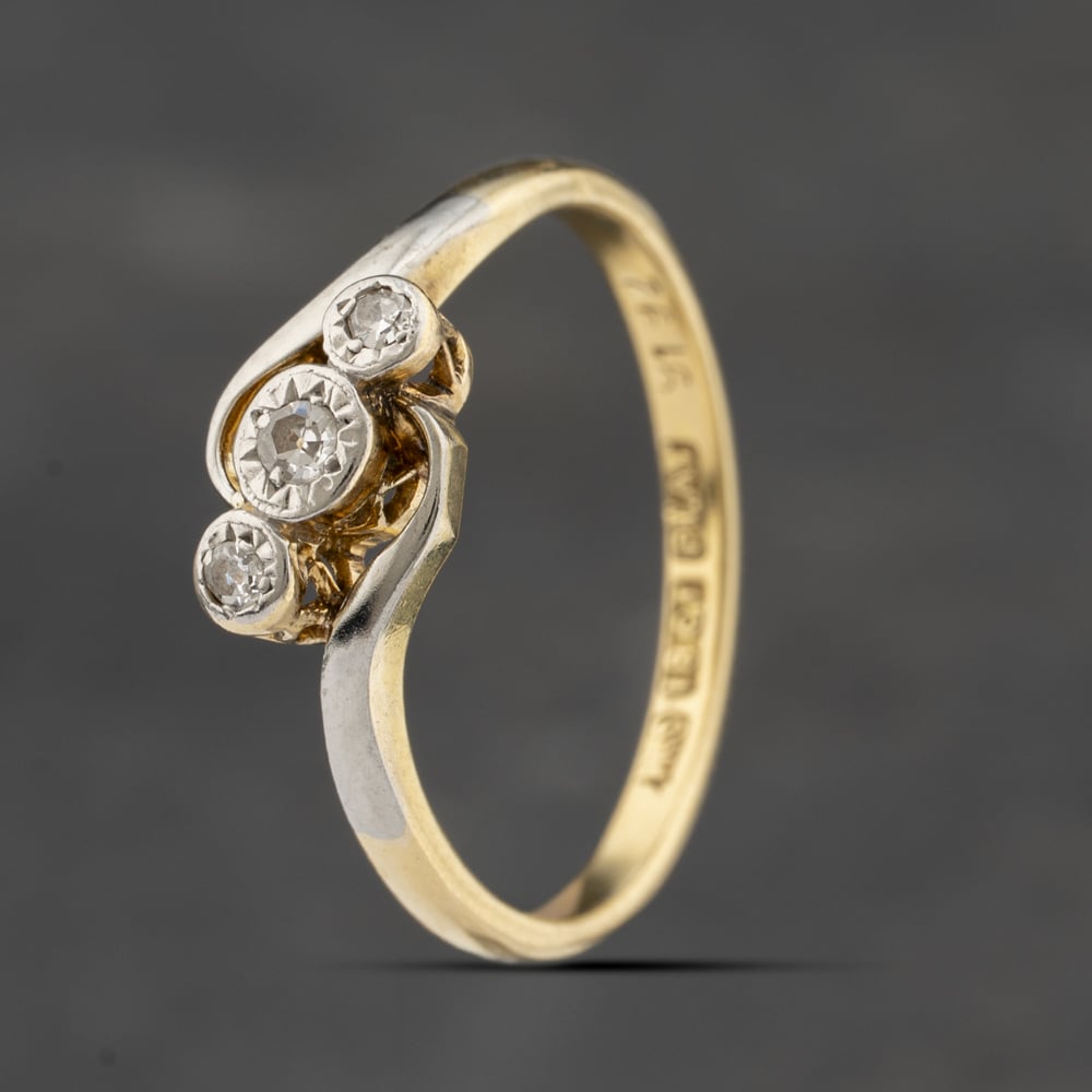 Click to view product details and reviews for Pre Owned Vintage Yellow Gold 007ct Diamond Twist Three Stone Ring 41383340. Click to view product details and reviews for Pre Owned Vintage Yellow Gold 007ct Diamond Twist Three Stone Ring 41383340.