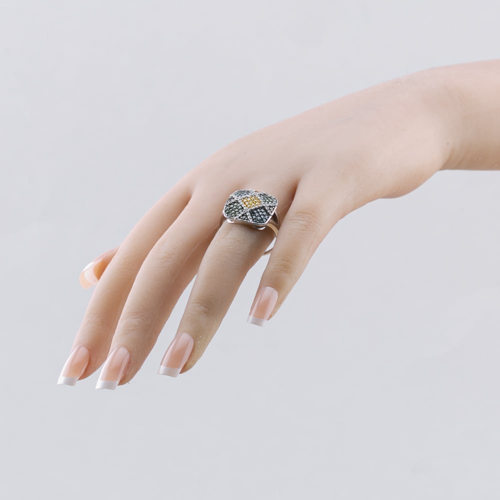 Pre-Owned 9ct White Gold Multi Colour Diamonds Multi Stone Cluster Ring 41383480