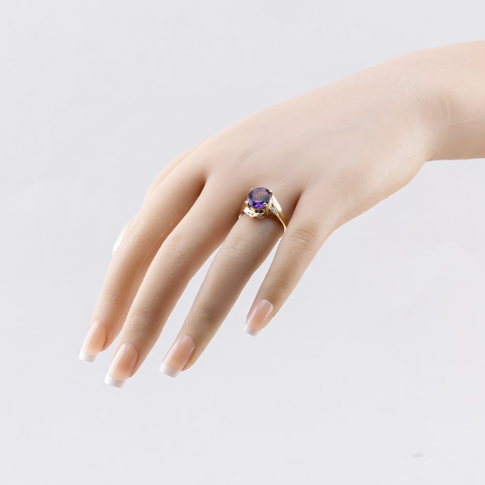 Pre-Owned 9ct Yellow Gold Amethyst & 0.01ct Diamond Oval Swirl Dress Ring 41383486