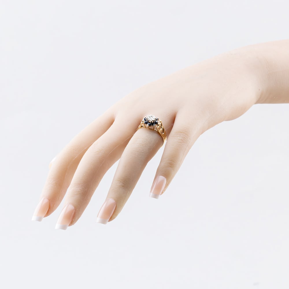Pre-Owned 9ct Yellow Gold Sapphire & 0.03ct Diamond Flower Cluster Ring 41383537