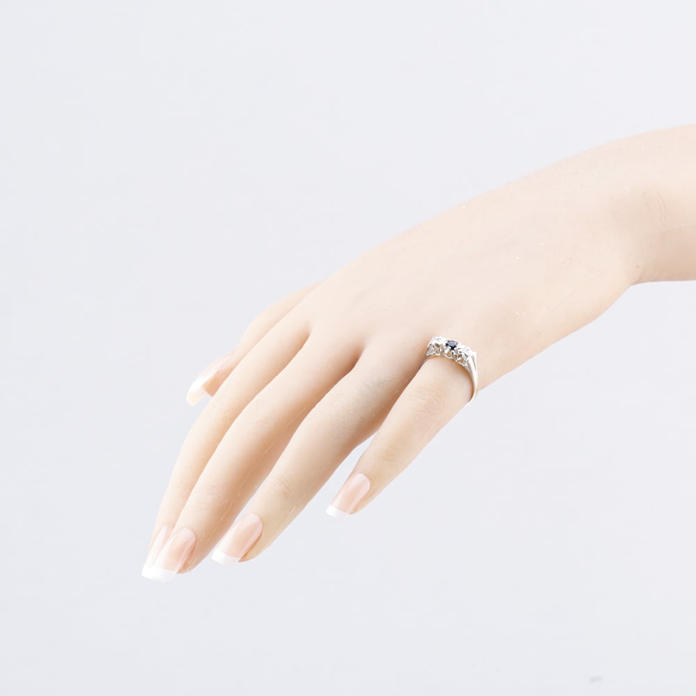 Pre-Owned 9ct White Gold Diamond & 0.03ct Brilliant Cut Sapphire Three Stone Ring 41383663