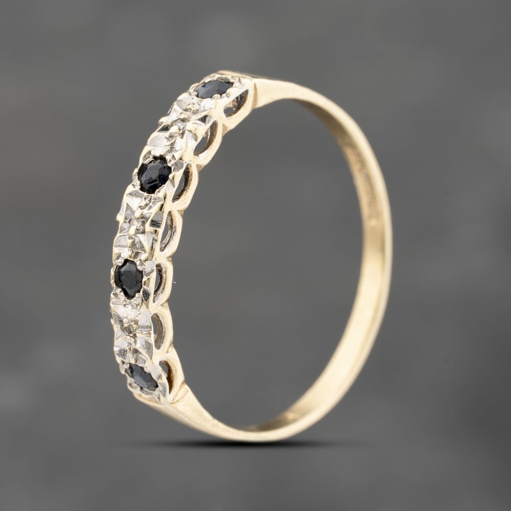 Click to view product details and reviews for Pre Owned 9ct Yellow Gold Sapphire And 002ct Brilliant Cut Diamond Half Eternity Ring 41383703.