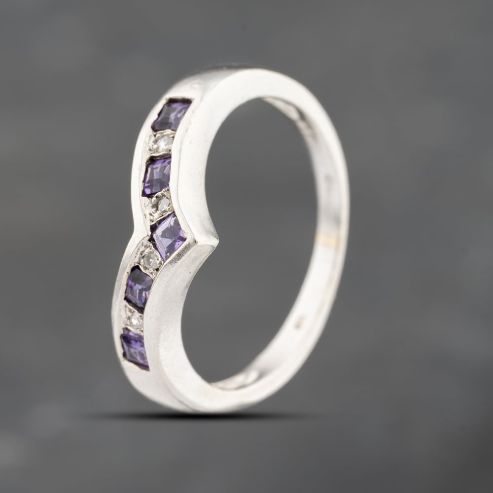 Click to view product details and reviews for Pre Owned 9ct White Gold Amethyst And 004ct Brilliant Cut Diamond Half Wishbone Ring 41383719.