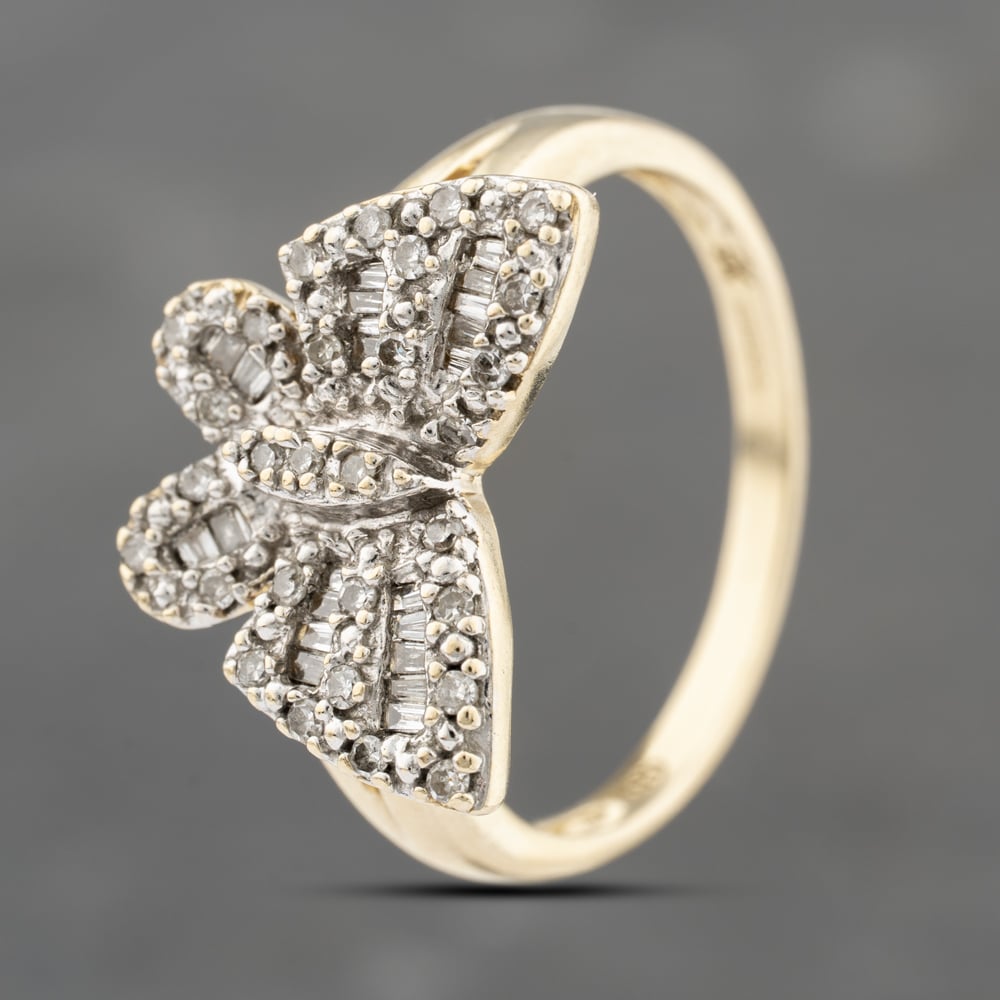Pre-Owned 9ct Yellow Gold 0.25ct Diamond Butterfly Dress Ring 41383738