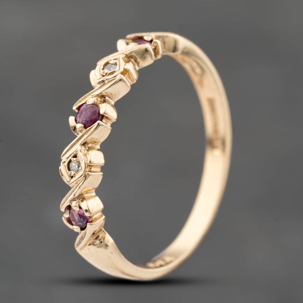 Click to view product details and reviews for Pre Owned 9ct Yellow Gold Ruby And 002ct Brilliant Cut Diamond Half Eternity Ring 41383766.