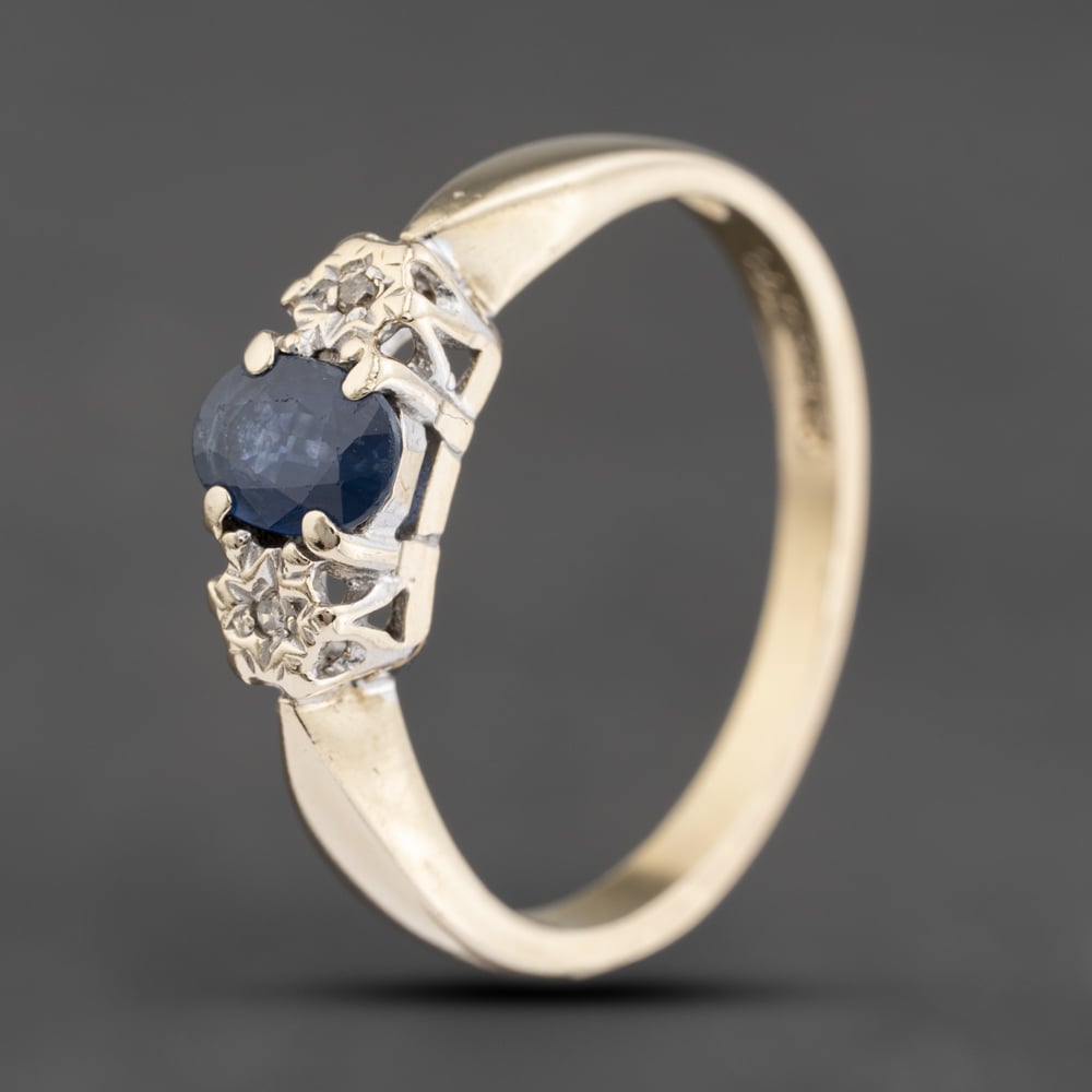 Click to view product details and reviews for Pre Owned 9ct Yellow Gold Sapphire And 002ct Diamond Three Stone Ring 41383780.