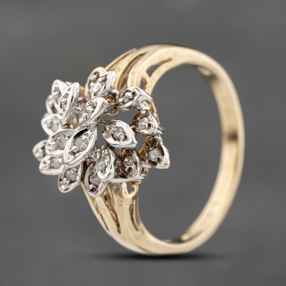 Click to view product details and reviews for Pre Owned 9ct Two Colour Gold 015ct Diamond Marquise Spray Cluster Ring 41383784.
