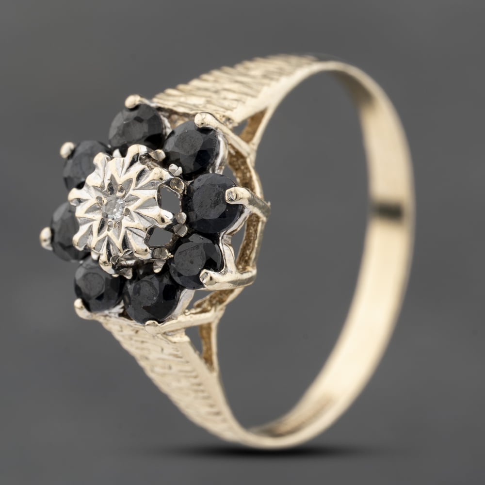 Click to view product details and reviews for Pre Owned 9ct Yellow Gold Sapphire And Diamond Flower Cluster Ring 41383803.