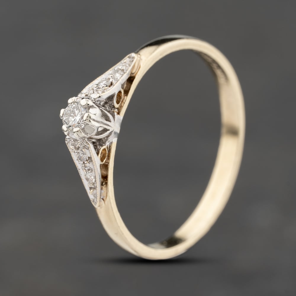 Click to view product details and reviews for Pre Owned 9ct Yellow Gold 012ct Brilliant Cut Diamond Shoulder Set Solitaire Ring 41383862.