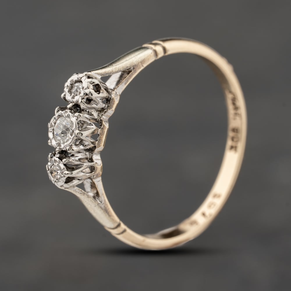 Click to view product details and reviews for Pre Owned Vintage 9ct Yellow Gold 007ct Brilliant Cut Diamond Three Stone Ring 41383863.