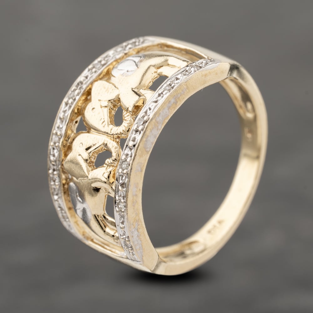 Click to view product details and reviews for Pre Owned 9ct Two Colour Gold Diamond Elephants Open Work Band Ring 41383910.