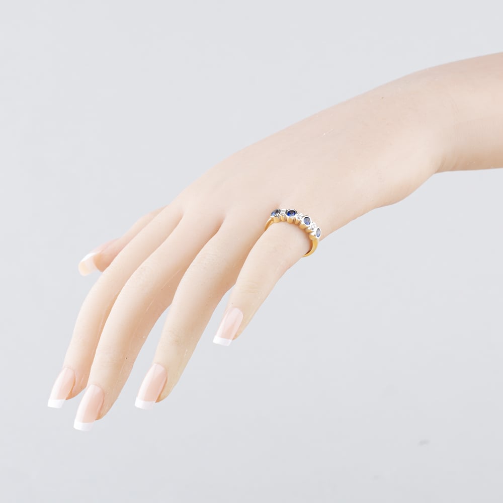 Pre-Owned 9ct Yellow Gold Sapphire & 0.03ct Diamond Rubover Half Eternity Ring 41383914
