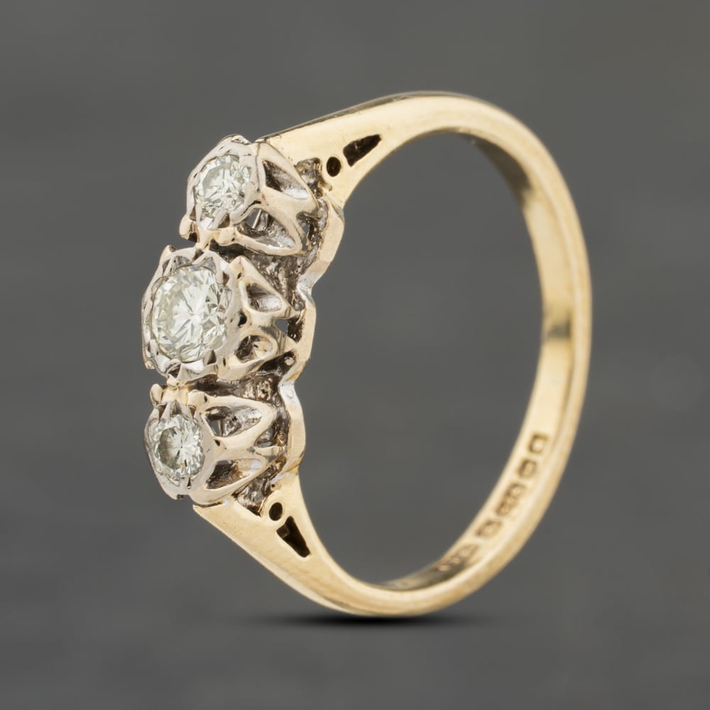 Click to view product details and reviews for Pre Owned 9ct Yellow Gold 020ct Brilliant Cut Diamond Three Stone Ring 41383997.