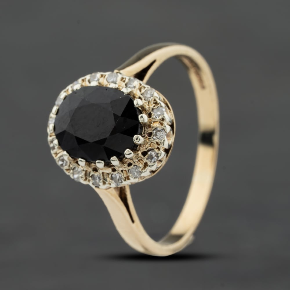 Click to view product details and reviews for Pre Owned 9ct Yellow Gold 190ct Sapphire And 016ct Brilliant Cut Diamond Oval Cluster Ring 41384022.