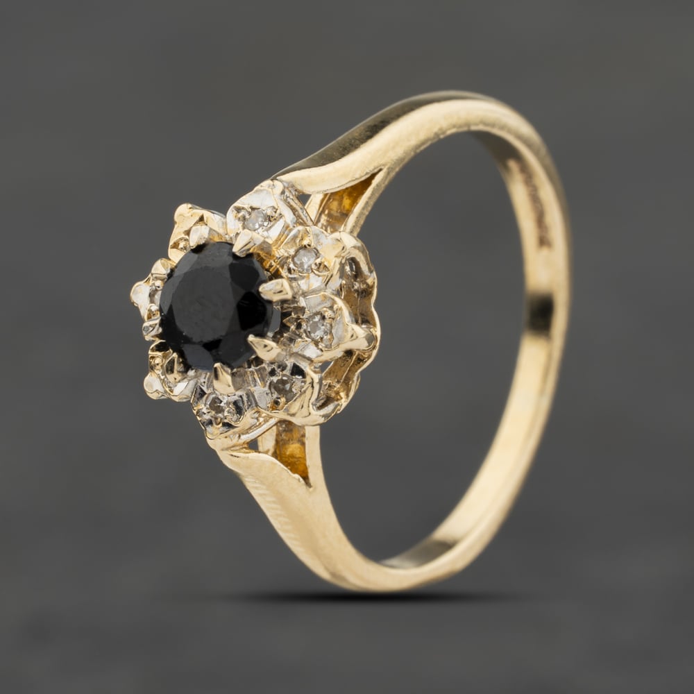 Click to view product details and reviews for Pre Owned 9ct Yellow Gold Sapphire And 004ct Diamond Cluster Ring 41384029.