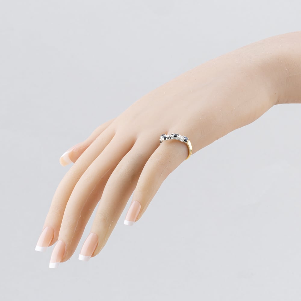 Pre-Owned 9ct Yellow Gold Sapphire & 0.04ct Diamond Wishbone Ring 41384060