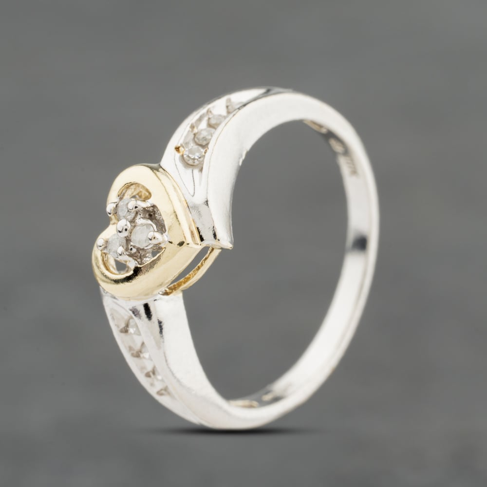 Click to view product details and reviews for Pre Owned 9ct Two Colour Gold 015ct Brilliant Cut Diamond Heart Cluster Ring 41384105.