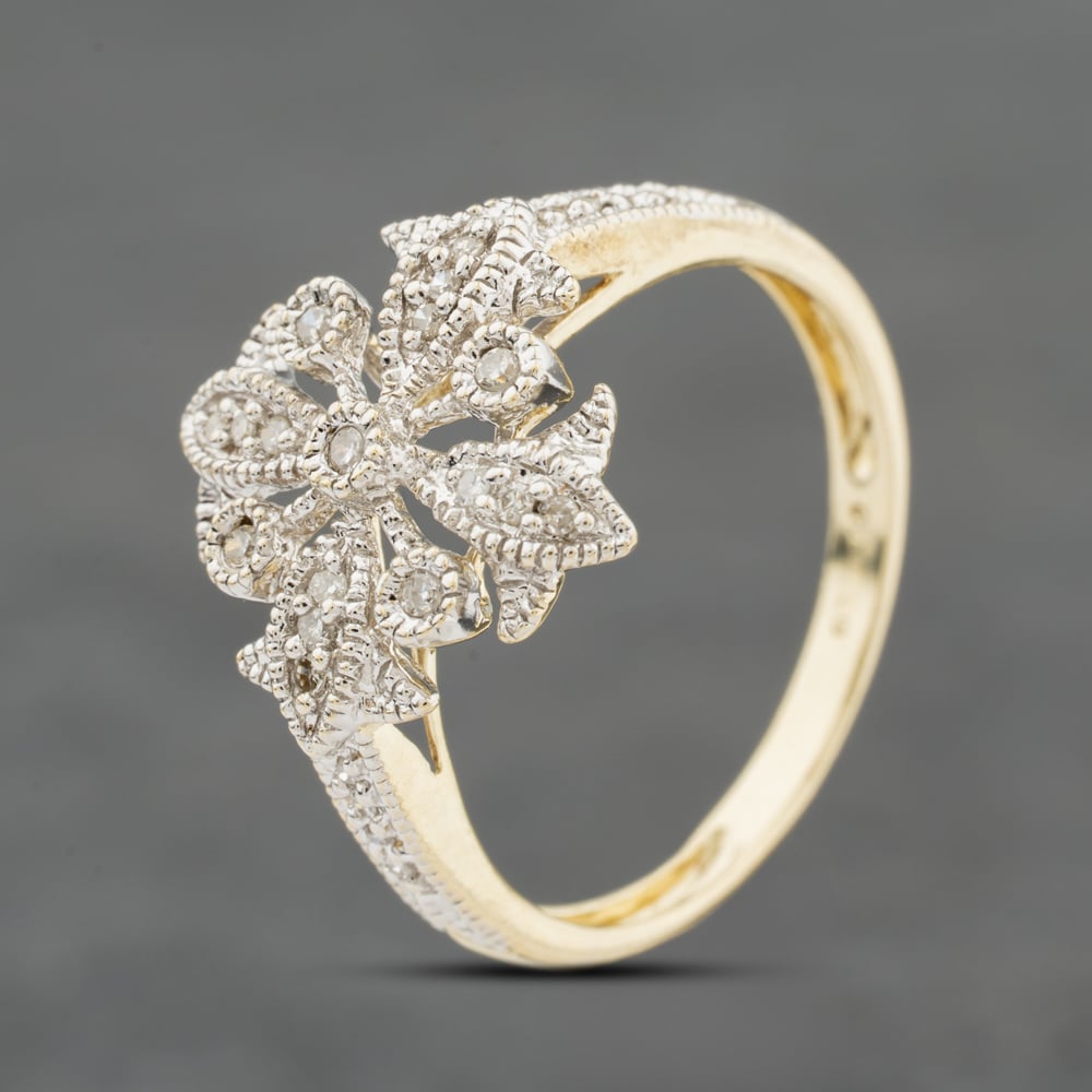 Click to view product details and reviews for Pre Owned 9ct Two Colour Gold 015ct Diamond Floral Cluster Ring 41384106.