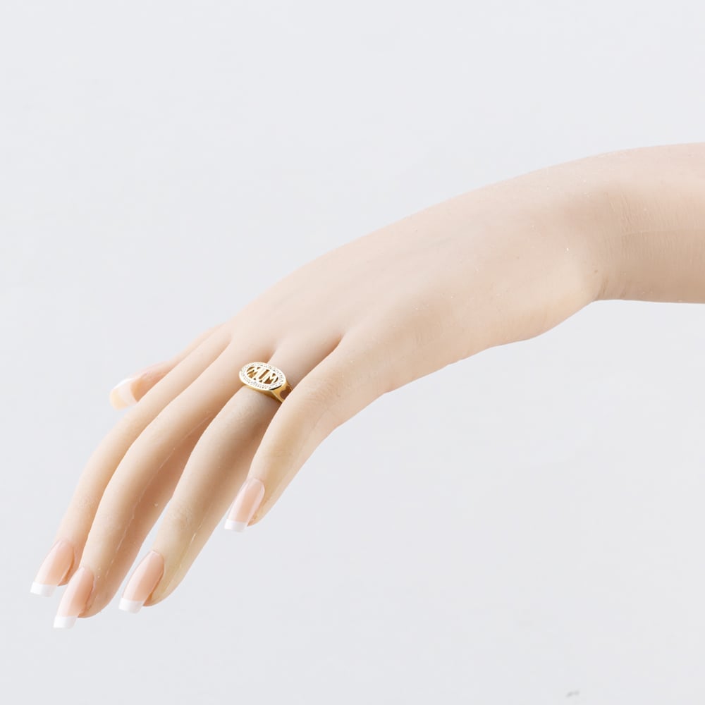 Pre-Owned 9ct Yellow Gold 0.01ct Diamond Oval Mum Signet Ring 41384109