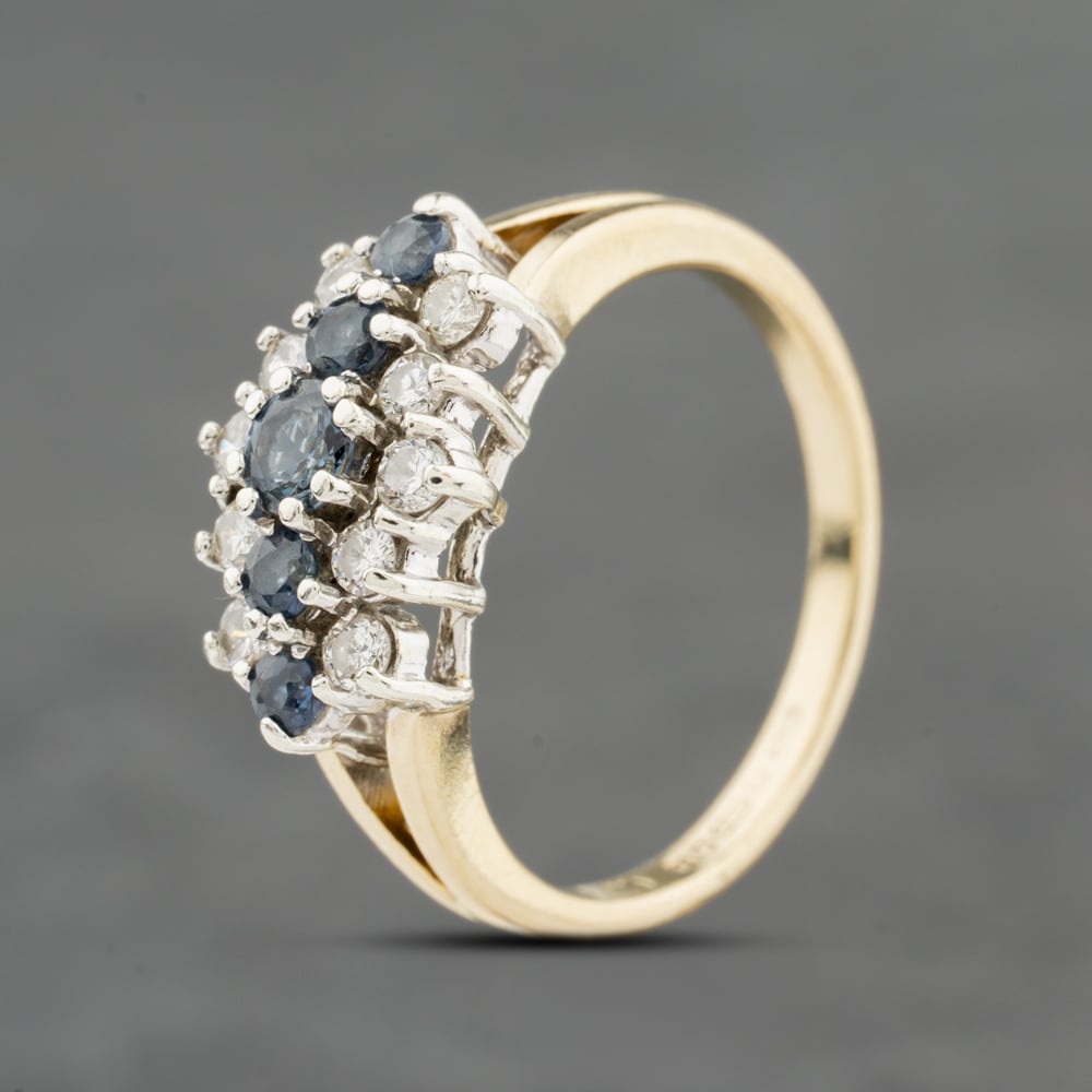 Click to view product details and reviews for Pre Owned 9ct Yellow Gold Sapphire And 015ct Brilliant Cut Diamond Boat Shaped Cluster Ring 41384115.