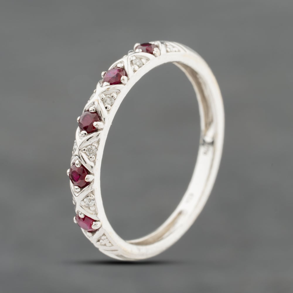 Click to view product details and reviews for Pre Owned 9ct White Gold Ruby And 004ct Brilliant Cut Diamond Half Eternity Ring 41384129.