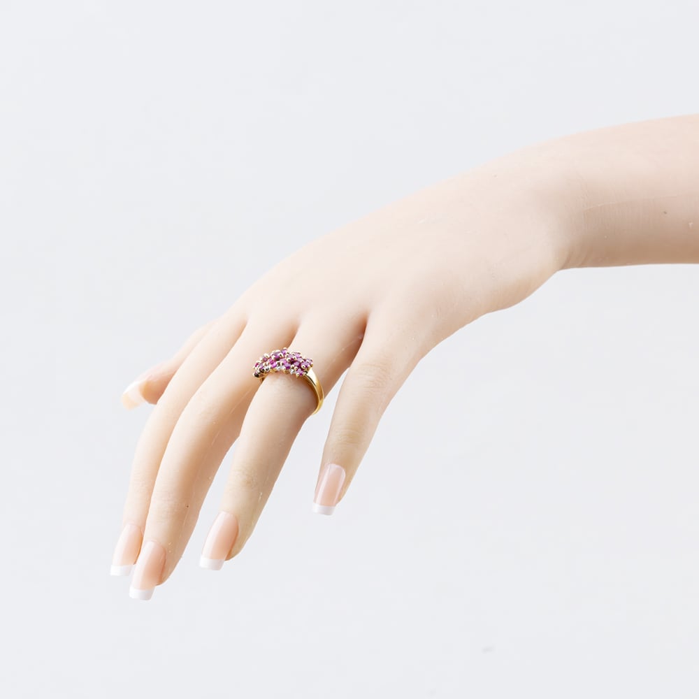 Pre-Owned 9ct Yellow Gold Pink Topaz & 0.05ct Diamond Cluster Ring 41384133