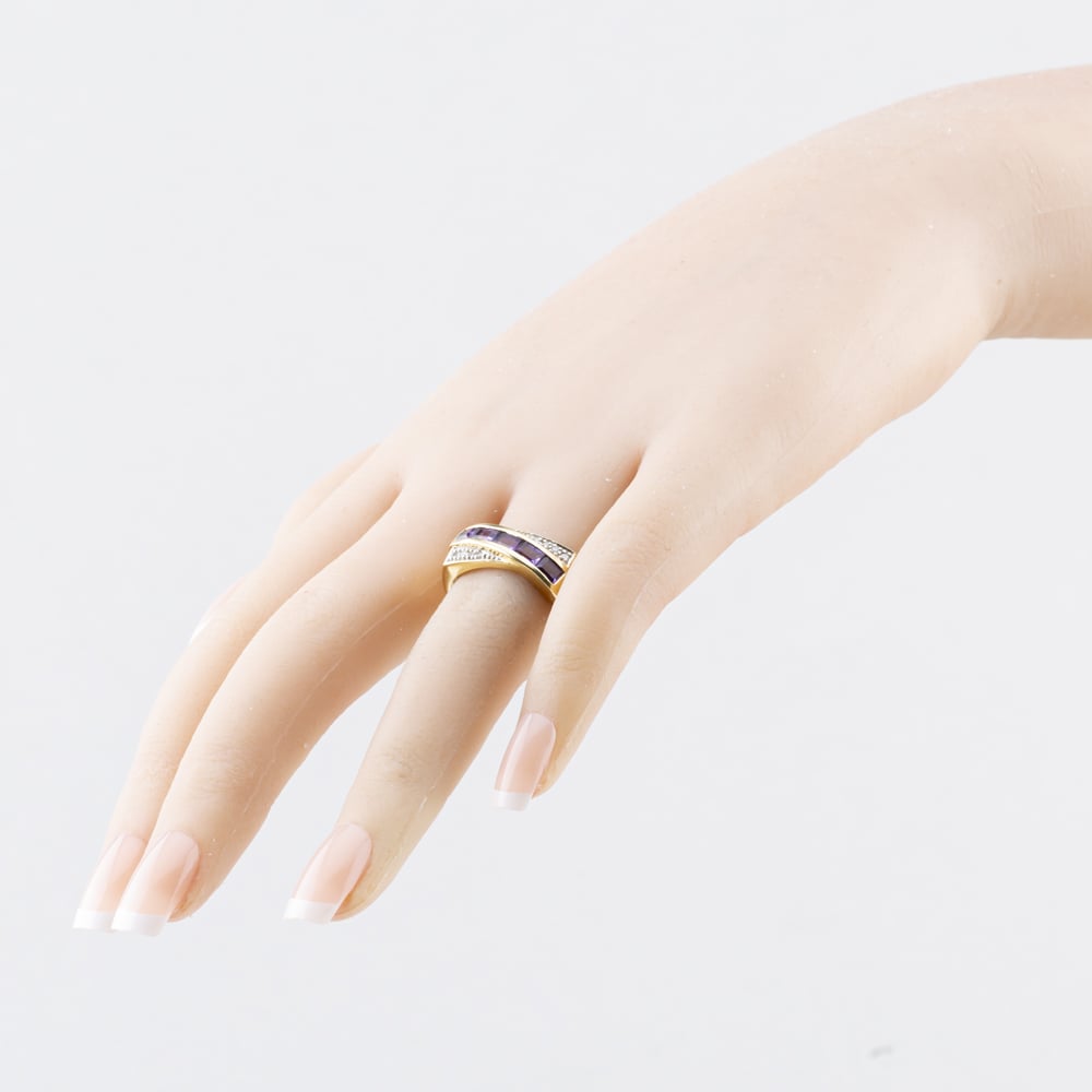 Pre-Owned 9ct Yellow Gold Amethyst & Diamond Crossover Ring 41384180