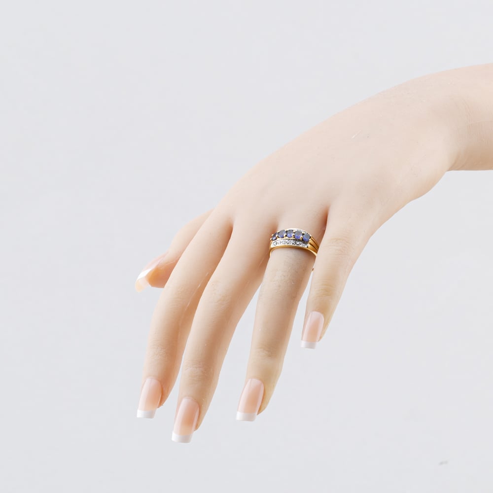 Pre-Owned 9ct Yellow Gold Iolite & 0.07ct Diamond Three Row Ring 41384357