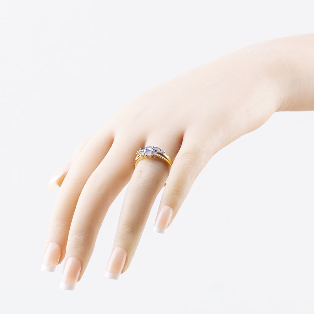 Pre-Owned 9ct Yellow Gold Tanzanite & 0.02ct Diamond Cluster Ring 41384388