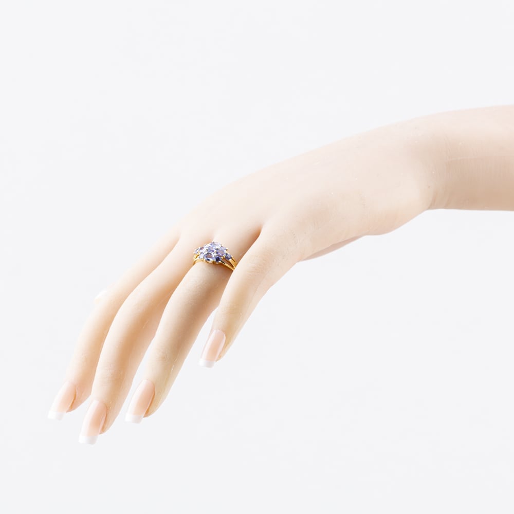 Pre-Owned 9ct Yellow Gold Tanzanite & 0.04ct Brilliant Cut Diamond Cluster Ring 41384408