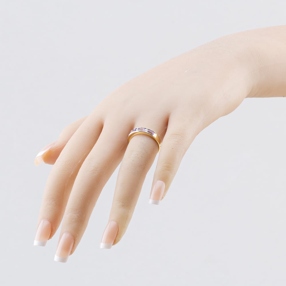 Pre-Owned 9ct Yellow Gold Amethyst Half Eternity Ring 41384417