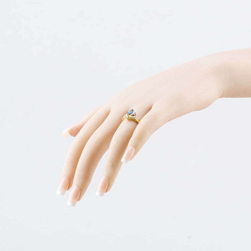 Pre-Owned 9ct Yellow Gold Blue Topaz & 0.02ct Diamond Marquise Shaped Dress Ring 41384522