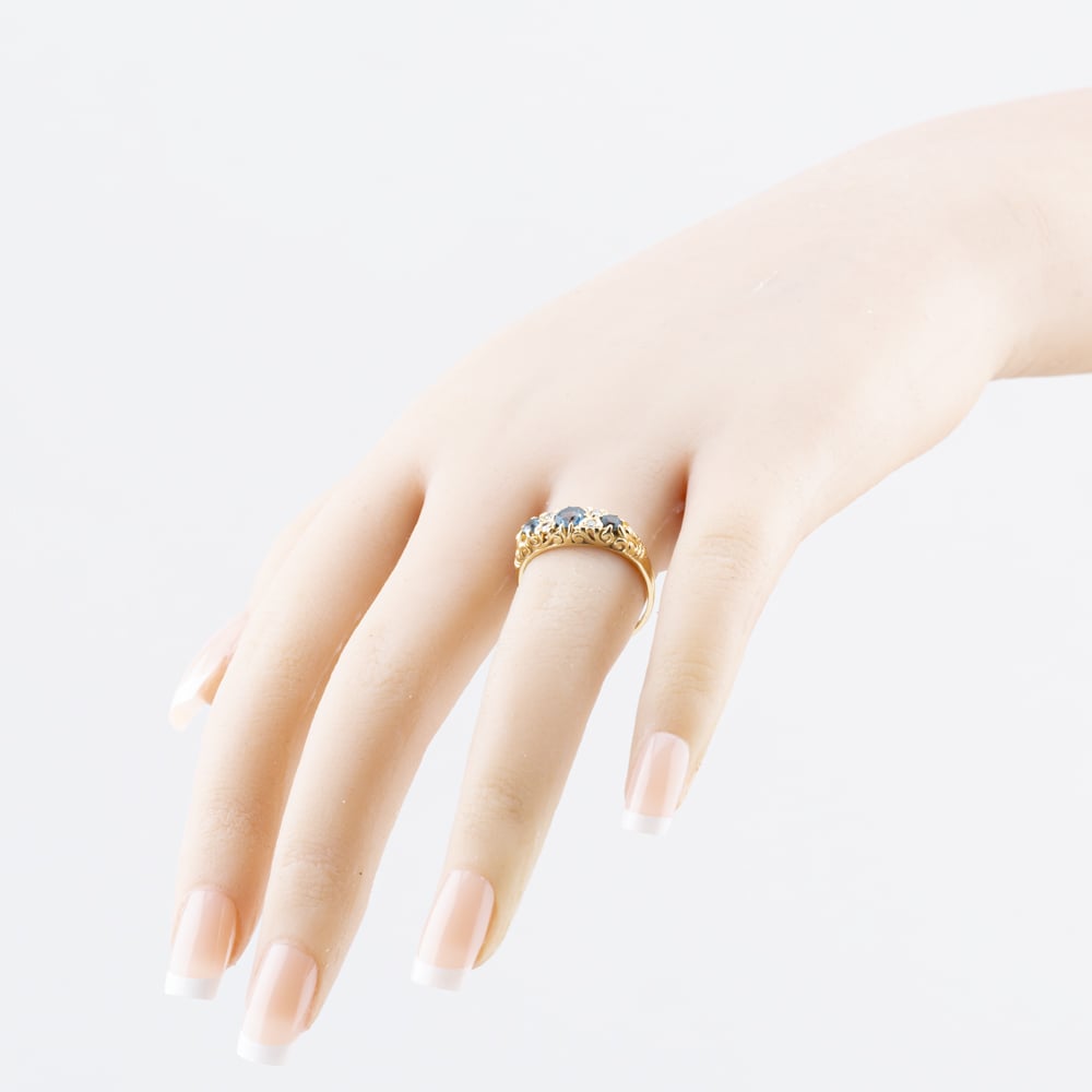 Pre-Owned 9ct Yellow Gold Blue Topaz & 0.08ct Diamond Seven Stone Ring 41384545