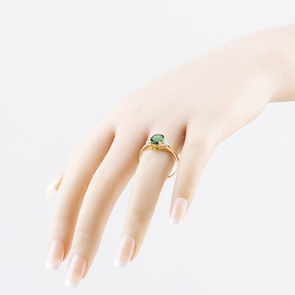 Pre-Owned 9ct Yellow Gold Diopside & 0.04ct Diamond Dress Ring 41384552