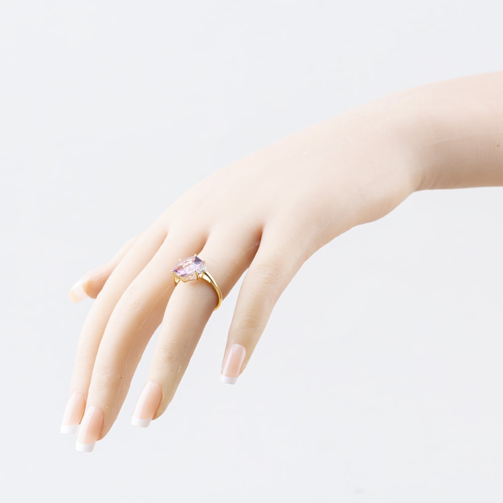 Pre-Owned 9ct Yellow Gold Pink Topaz & 0.05ct Diamond Hexagon Dress Ring 41384582