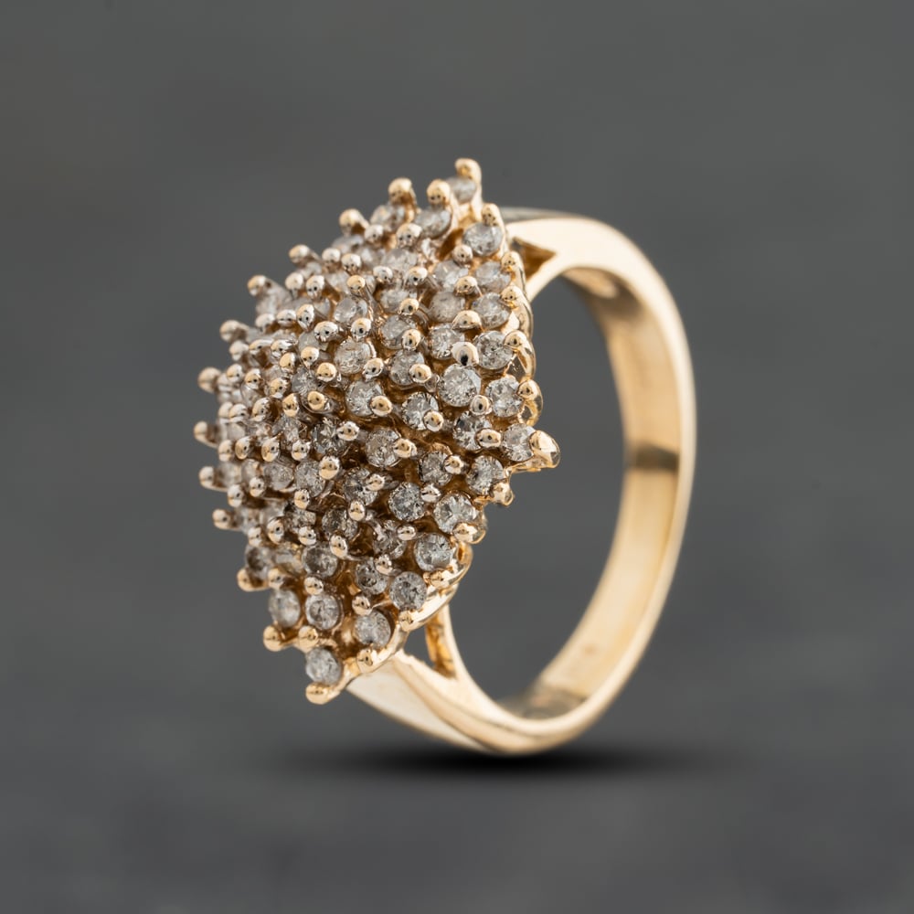 Pre-Owned 9ct Yellow Gold 1.00ct Brilliant Cut Diamond Boat Shaped Cluster Ring 41384645